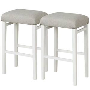 29-1/2 in. H 2-Piece Gray White Backless Wood Counter Bar Stool with Linen Seat