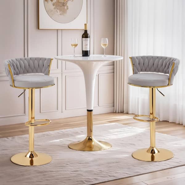 Bar Stools 25.59 in. Adjustable Light Gray Low Back Metal Bar Stools Counter Stool with Faux Leather Seat Set of 4