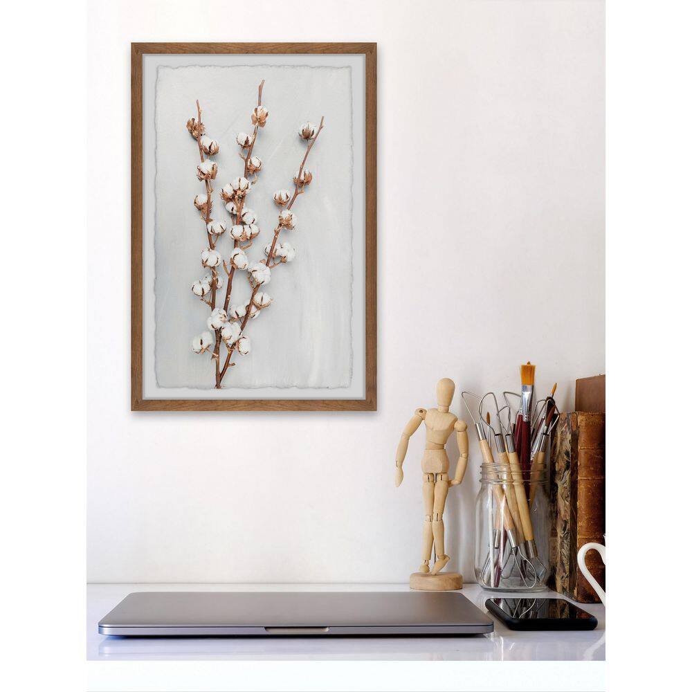 30" x 20" White Cotton Plant Framed Print