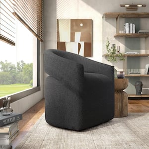 Stacy Gray Boho Boucle Upholstered Fabric Swivel Accent Barrel Chair