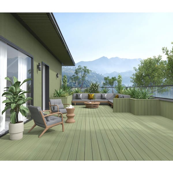 Magellan Plus 0.88 in. x 5.43 in. x 8 ft. Rustic and Wood Grain Irish Green Grooved Composite Decking Board