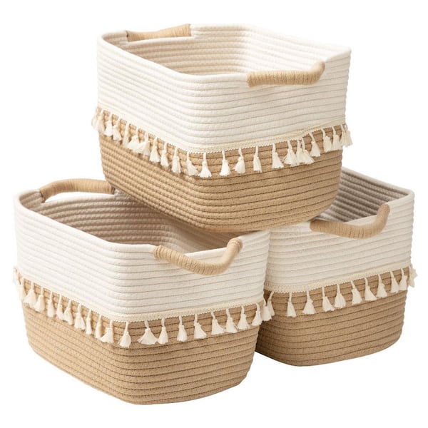 Brown 14.96 in. x 8.66 in. Jute Decorative Basket Set of 3