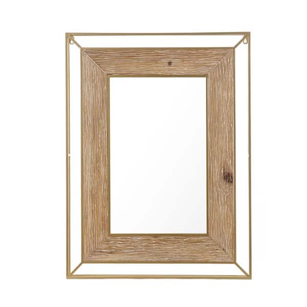 LuxenHome 24.02 in. x 31.89 in. Rustic Rectangle Framed Brown Decorative Mirror