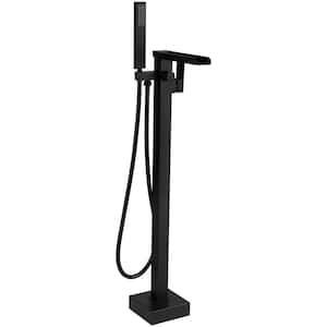 Single-Handle Claw Foot Tub Faucet Freestanding Floor Mount Roman Tub Faucet with Hand Shower in. Matte Black