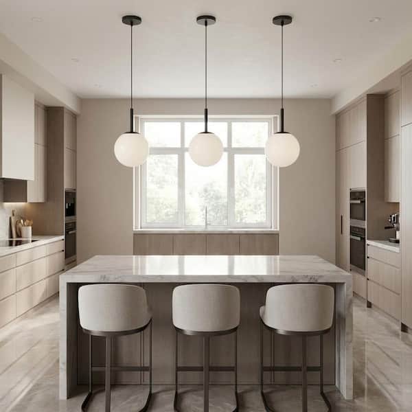 Nube 9 in. W 1-Light Midnight Black Modern Dimmable Pendant Light with Milk Glass Globe Shade, Bulb Included
