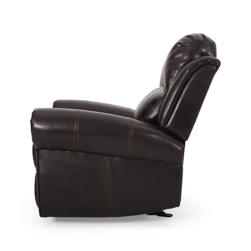 Gavin Dark Brown Bonded Leather Glider Recliner with Wood Accents