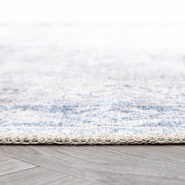 Amber Blue 5 ft. x 7 ft. Transitional Bordered Vintage Machine Washable Non Slip Area Rug