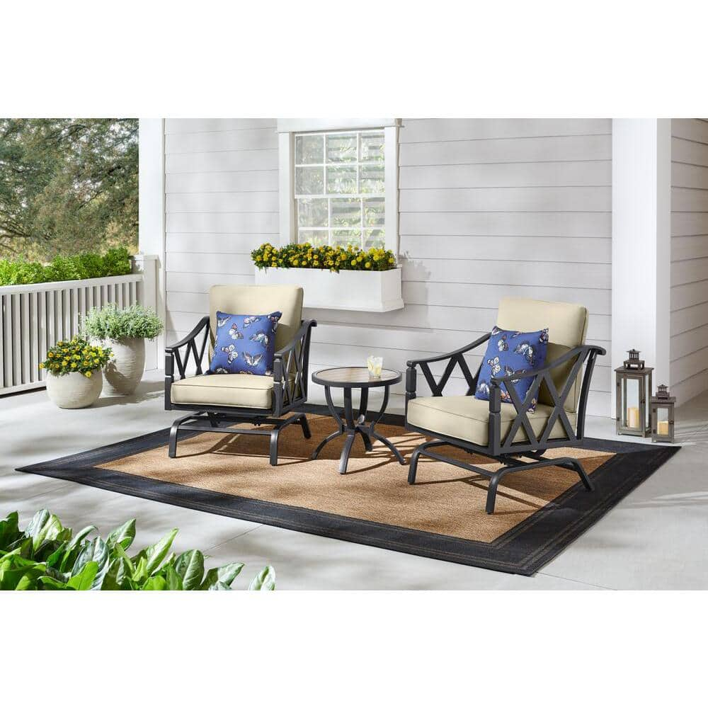 black and tan patio cushions