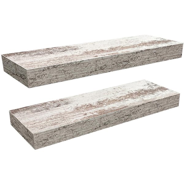 Sorbus 5.5 in. x 16 in. x 1.5 in. Rustic White Distressed Wood Decorative Wall Shelves with Brackets (2-Pack)