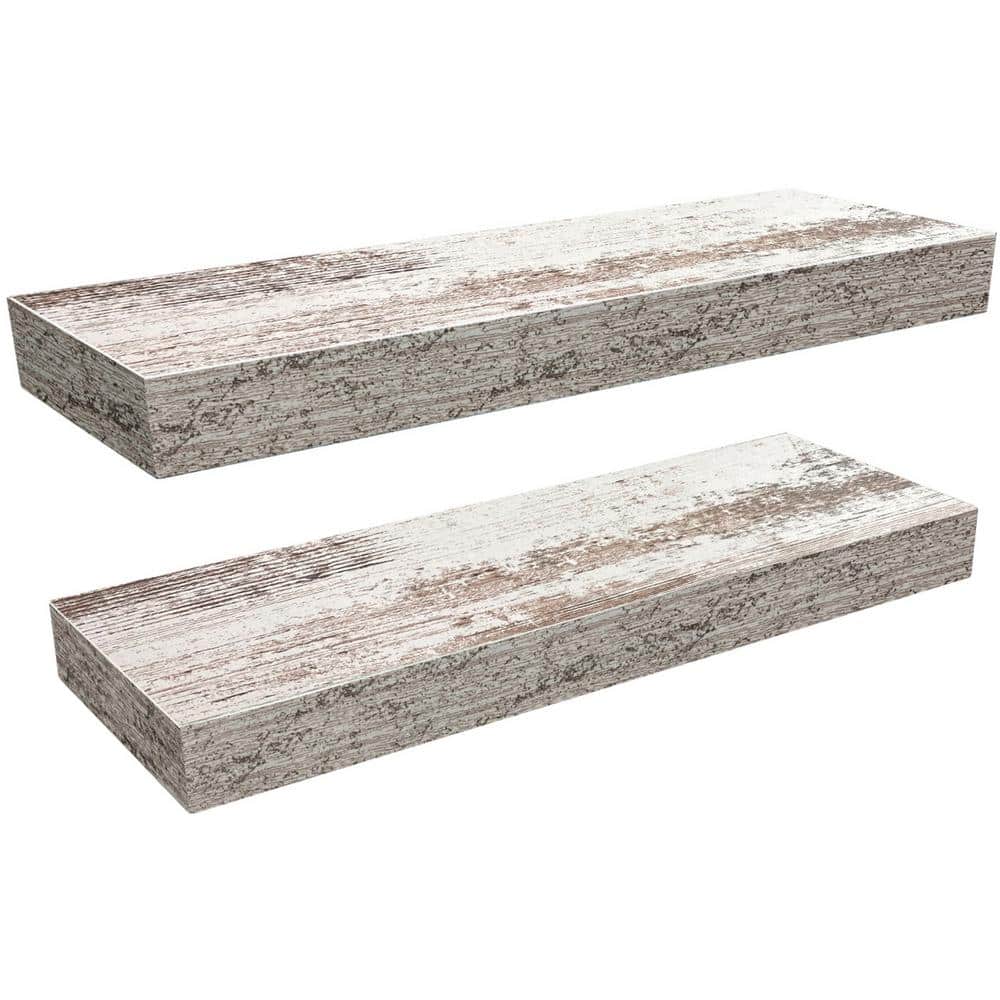 Coastal Charm White Floating Shelves 2-Pack for Living Room or Bedroom