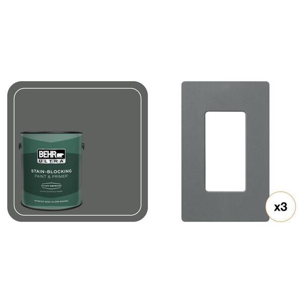 1 gal. #N460-6 Hematite Semi-Gloss Enamel Interior Paint and Primer with Claro 1 Gang Slate Wall Plate (3-Pack)