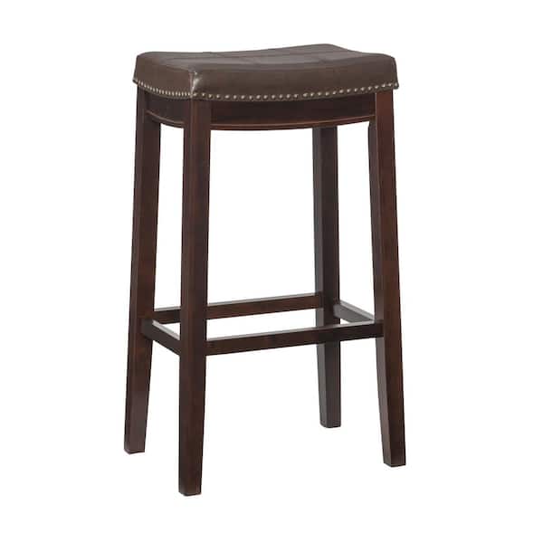 Linon Home Decor Concord Dark Brown Frame Barstool with Padded Brown Faux Leather Seat