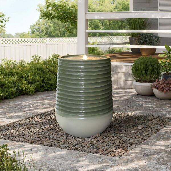 LuxenHome Emerald Ribbed Top with Ivory Bottom 27.56 in. Tall