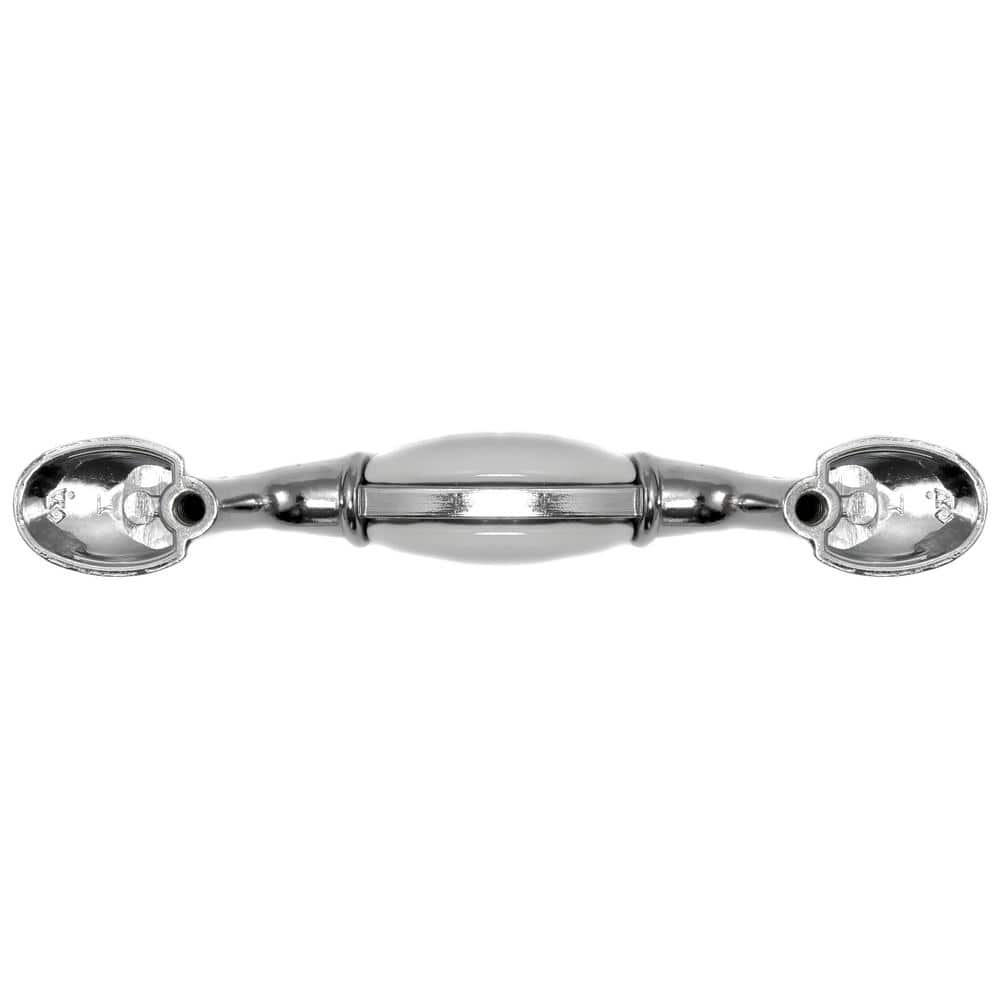 Chrome and White Ceramic 3-Inch Cabinet Pull Handle