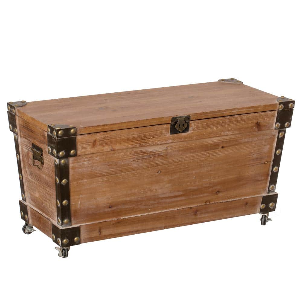 Wooden Storage Trunk Bench with Wheels & Black Metal Accents Blanket & Linen Chest Decorative Organizer Entryway Seating price history on PriceWatchPro