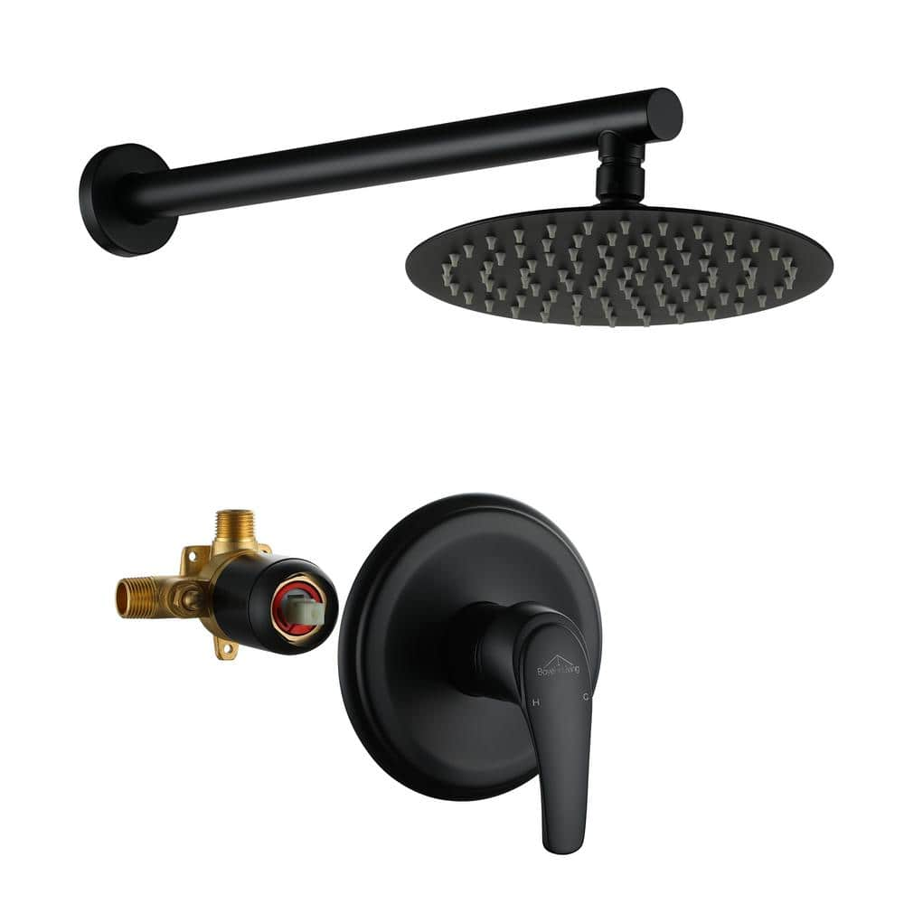 Boyel Living 1-Spray Patterns with 2.1 GPM 8 in. Wall Mount Fixed Shower Head with Valve Included in Matte Black