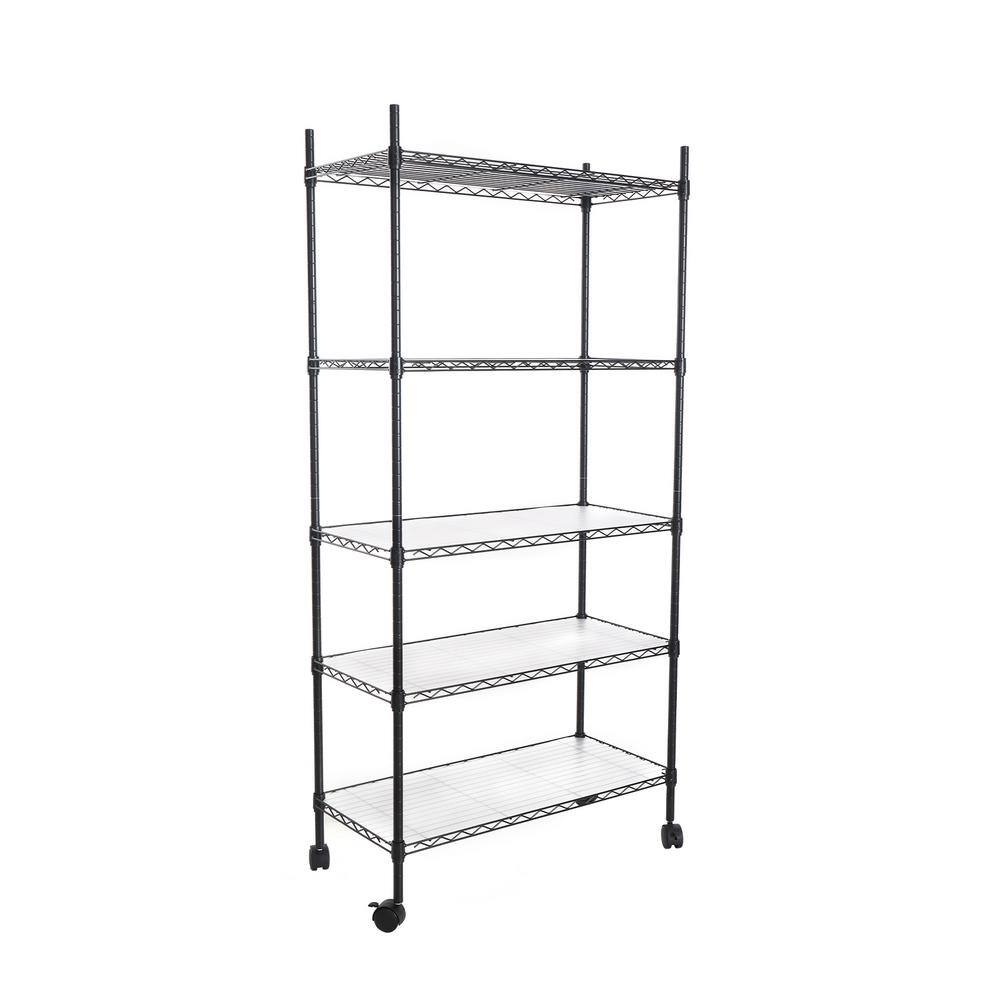 Tileon V2 5Tier Steel Wire Shelving Unit with Wheels in Black