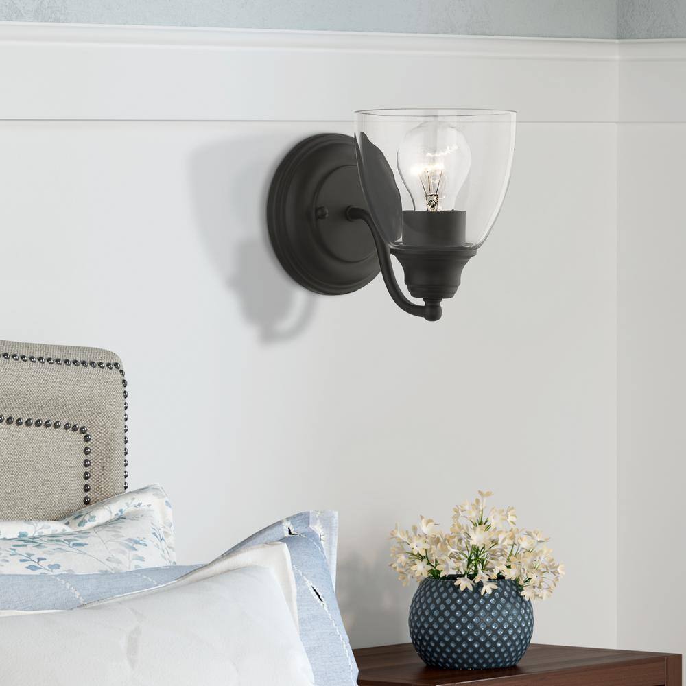 Black Hand Blown Glass 1-Light Vanity Sconce