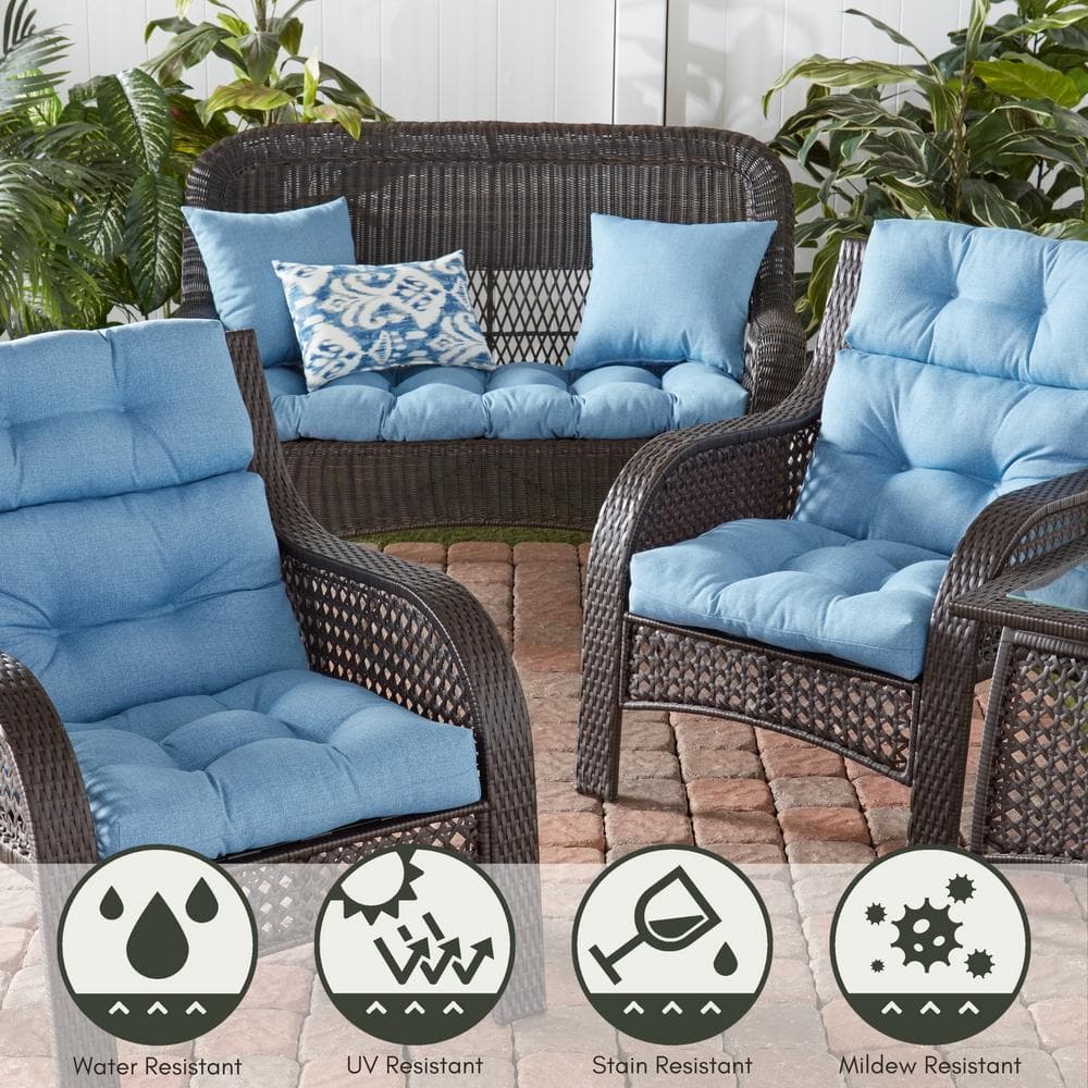 Denim Blue 17" Square Outdoor Throw Pillow Set