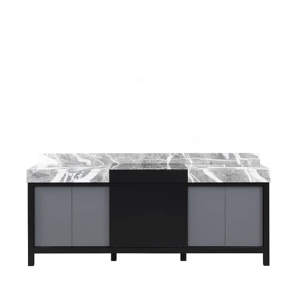Zilara 84 in W x 22 in D Black and Grey Double Bath Vanity and Castle Grey Marble Top
