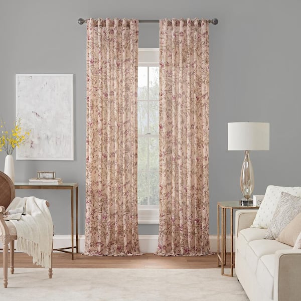 Waverly Porch Pavillion Antique Floral Pattern Cotton 50 in. W x 84 in. L Sheer Single Rod Pocket Back Tab Curtain Panel