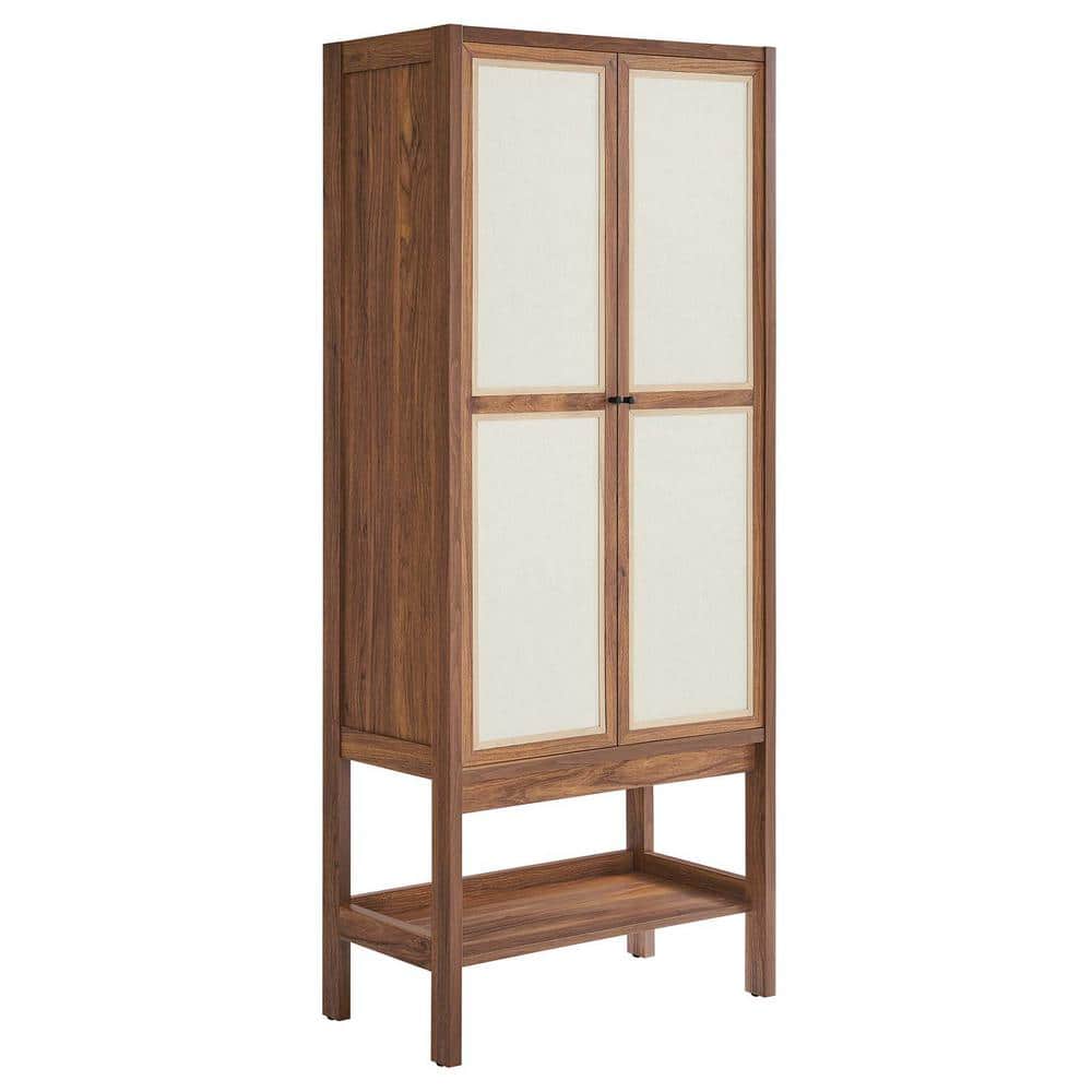 Capri Tall Walnut Wood Grain Freestanding Storage Cabinet with Linen Doors