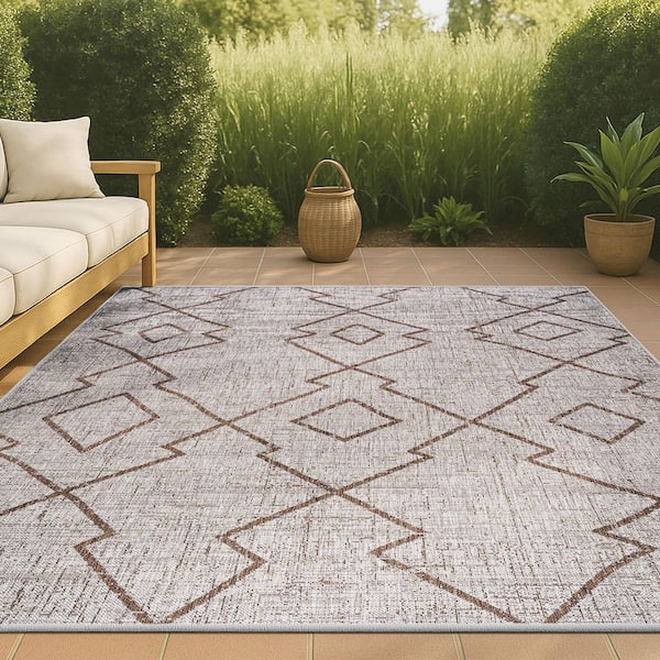 Carwa Tribal Diamond Trellis Beige/Brown 5 ft. x 8 ft. Indoor/Outdoor Area Rug