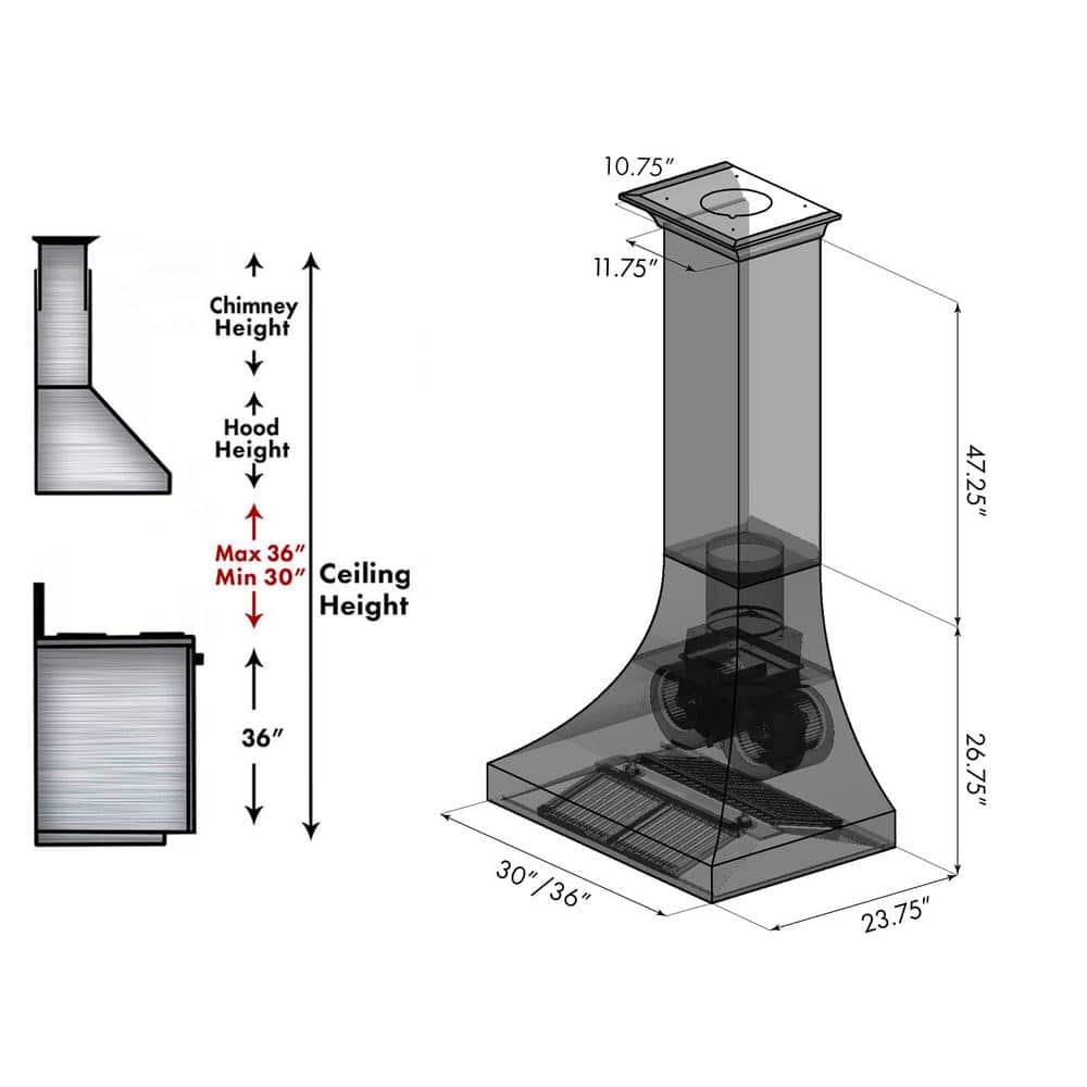 36" Stainless Steel Wall Mounted Range Hood with Copper Accents