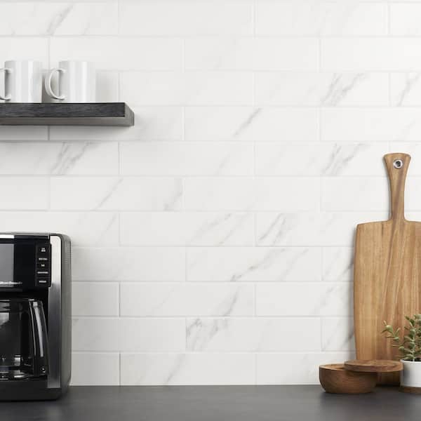 Santorini Statuario 2.95 in. x 11.81 in. Matte Ceramic Wall Tile (5.38 sq. ft./Case)