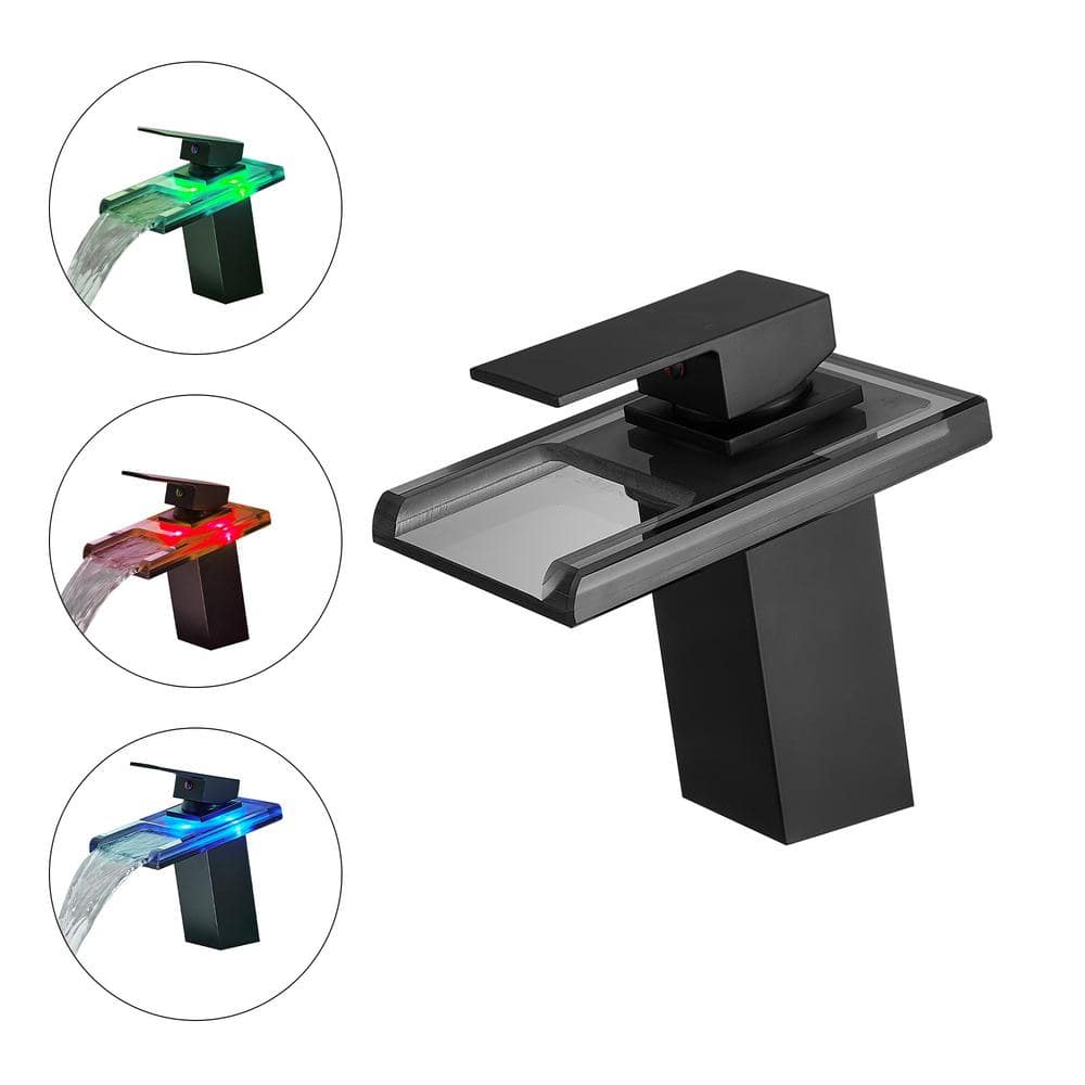Waterfall Single Handle Single Hole Bathroom Faucet with LED Light in Black price history on PriceWatchPro