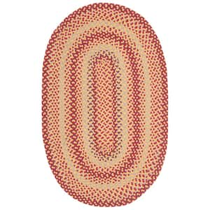 Braided Yellow/Red 4 ft. x 6 ft. Striped Border Oval Area Rug