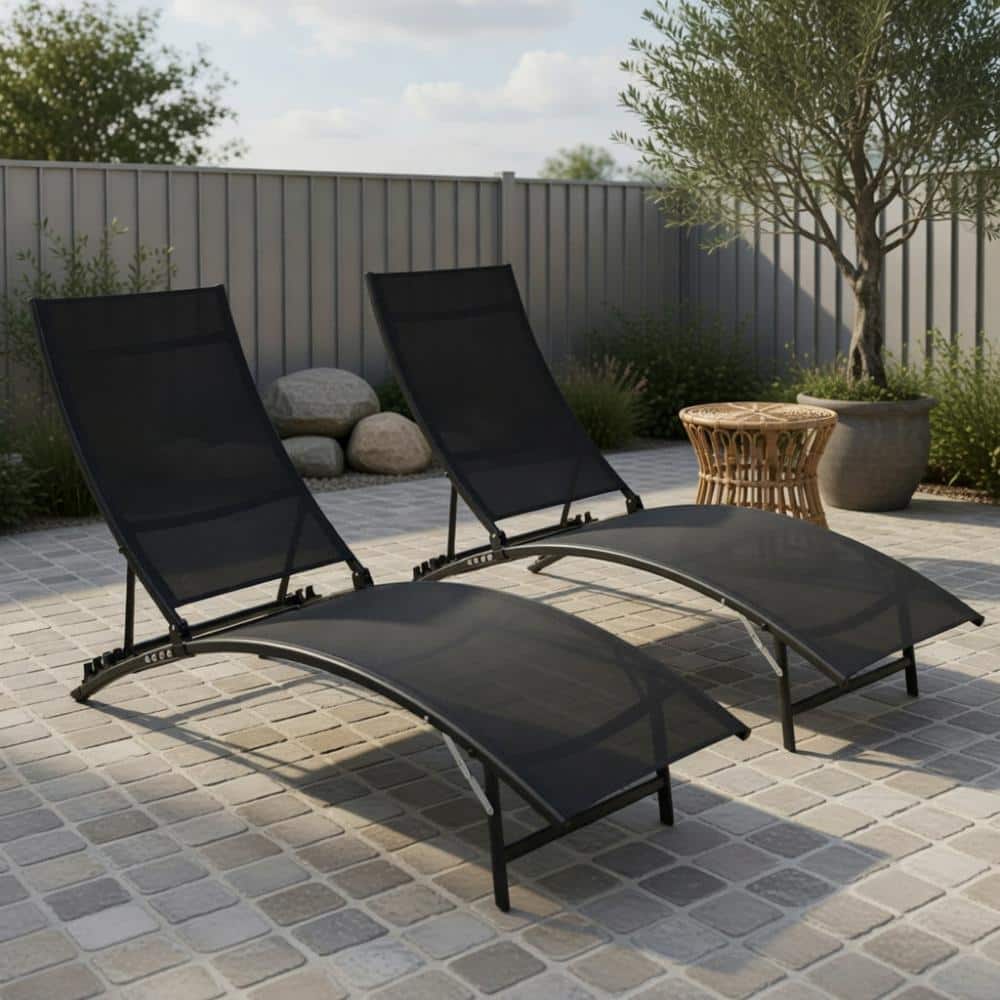 2-Piece Foldable Stackable Black Outdoor Chaise Lounge With 5-Position Recline, Portable price history on PriceWatchPro