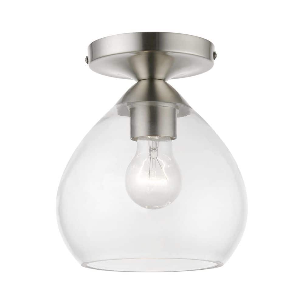 Parkhurst 7 in. 1-Light Brushed Nickel Semi Flush Mount with Clear Glass price history on PriceWatchPro