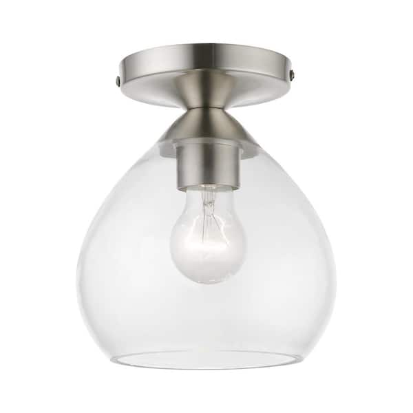 AVIANCE LIGHTING Parkhurst 7 in. 1-Light Brushed Nickel Semi Flush Mount with Clear Glass