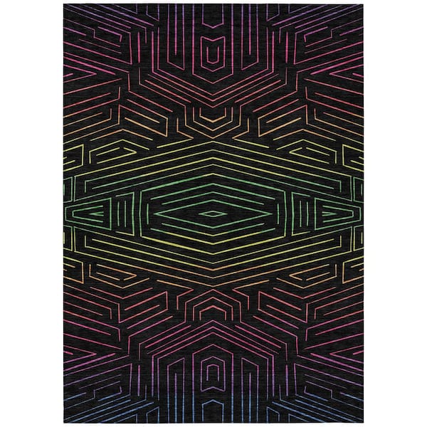 Chantille Machine Washable Indoor/Outdoor Abstract ACN2830 Black 3 ft. x 5 ft. Area Rug