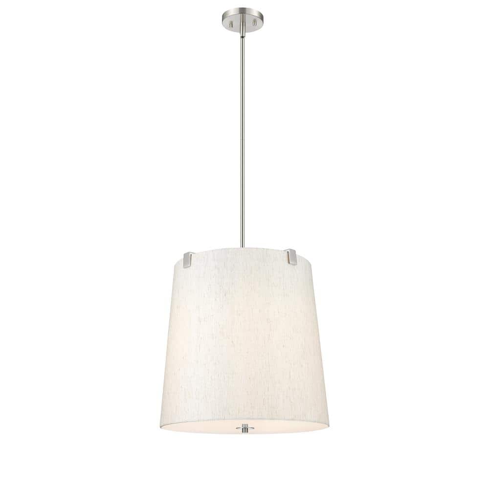 Weston 18 in. 5-Light Brushed Nickel Shaded Pendant Light with Cream Fabric