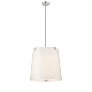 Weston 18 in. 5-Light Brushed Nickel Shaded Pendant Light with Cream Fabric Shade, No Bulbs Included