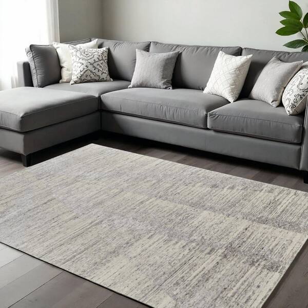 9 ft. x 13 ft. Ivory And Gray Abstract Hand Knotted Distressed Area Rug
