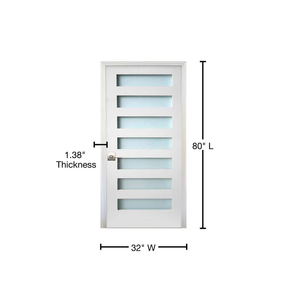 32 in. x 80 in. White 7-Lite Satin Glass MDF Prehung Interior Door