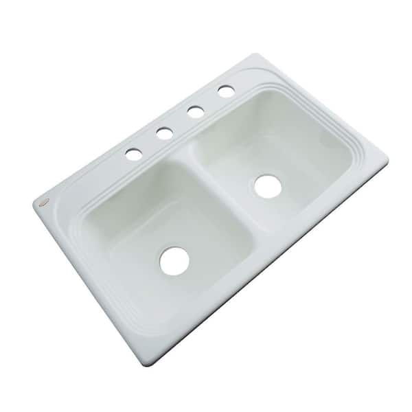 Thermocast Chesapeake Drop-In Acrylic 33 in. 4-Hole Double Bowl Kitchen Sink in Sterling Silver