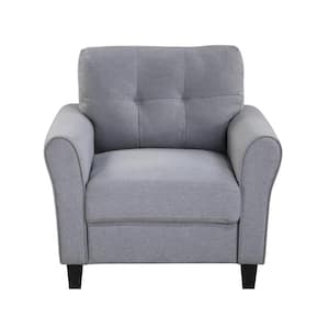 35 in. Light Grey Linen Outdoor Lounge Chair with Light Grey-Blue Cushion