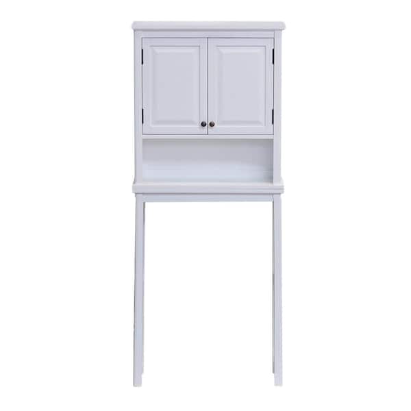 Alaterre Furniture Dorset 27 in. W x 66 in. H x 9 in. D White Over-the-Toilet Storage with Upper Cabinet and Open Shelf