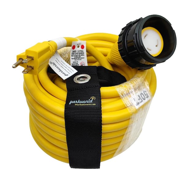 parkworld 50 ft. 10/3 15A 125V NEMA 5-15P to 30A L5-30R Indoor/Outdoor RV/Generator Extension Cord(5-15P to L5-30R), Yellow