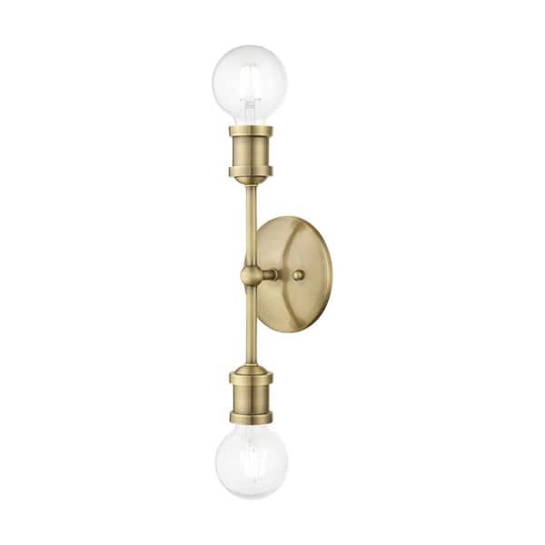 Livex Lighting Beckford 12 in. 2-Light Antique Brass ADA Vanity Sconce