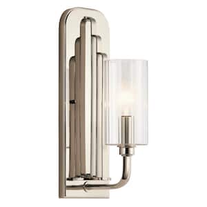 Kimrose 1-Light Polished Nickel and Satin Nickel Hallway Indoor Wall Sconce Light with Clear Fluted Glass