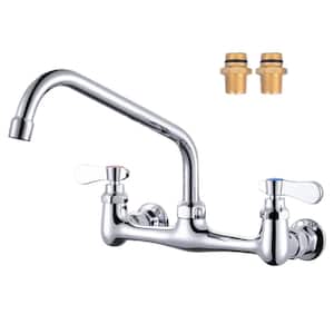 Double Handle Wall Mounted Commercial Standard Kitchen Faucet with 10 in . Swivel Spout in Polished Chrome
