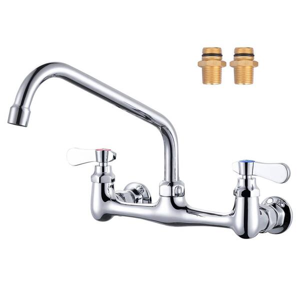 IVIGA Double Handle Wall Mounted Commercial Standard Kitchen Faucet with 10 in . Swivel Spout in Polished Chrome
