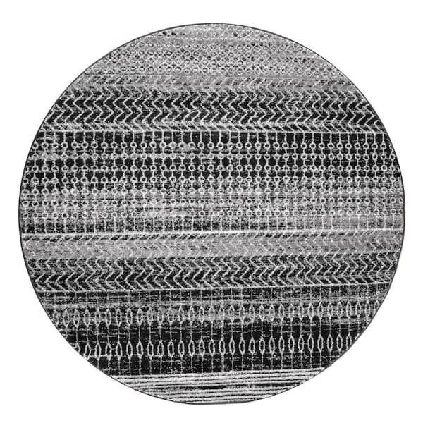 Home Decorators Collection Nova Stripes Dark Gray 5 ft. Round Rug