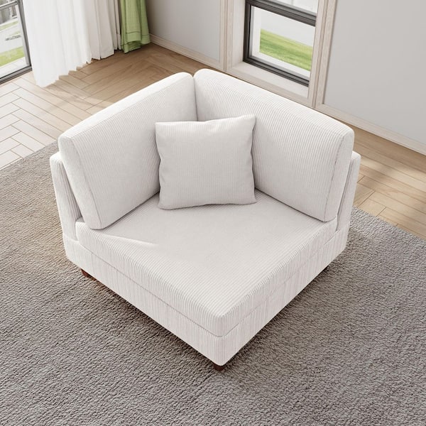 Uixe Beige Corduroy Fabric Left Arm Facing Sectional Corner Arm Chair with Wood Legs(Set of 1)