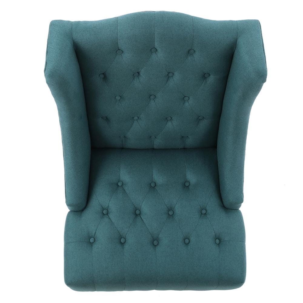 Handcrafted Dark Teal High Back Wood Accent Chair